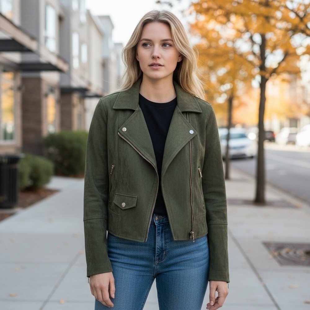 BB Dakota Olive Green Faux Suede Jacket